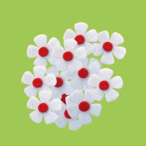 Бяло цвете от филц с тичинка - остри листа, 2 размера